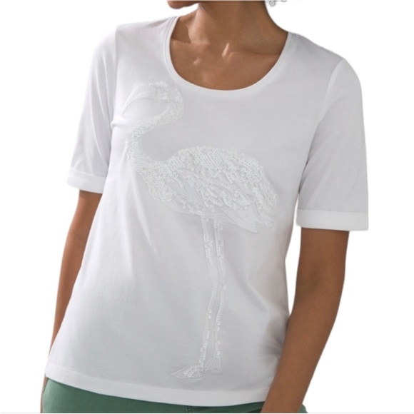 Chico's tee sequin flamingo white 3 XL Beachy vacation - Picture 2 of 8